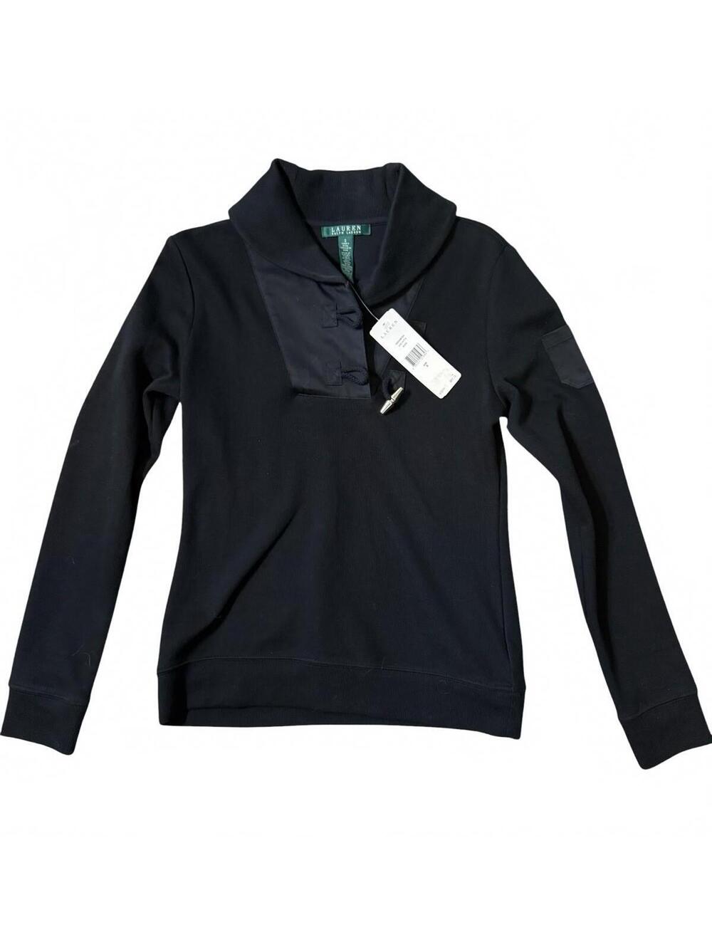 NWT Lauren Ralph Lauren Women’s S Light Weight Black Knit Collared Sweater Small